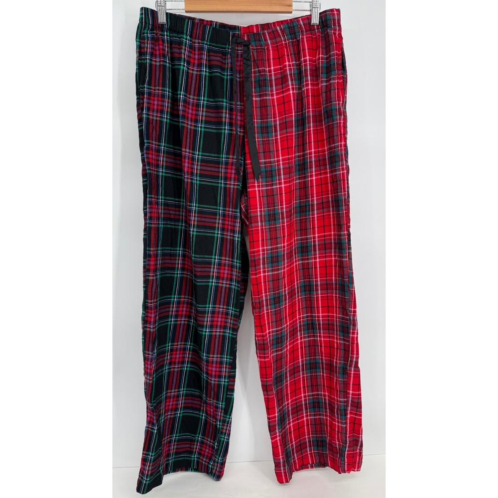 Victoria's Secret Plaid Pajama Pants Red Green Mixed Pattern Cotton Modal Sz L